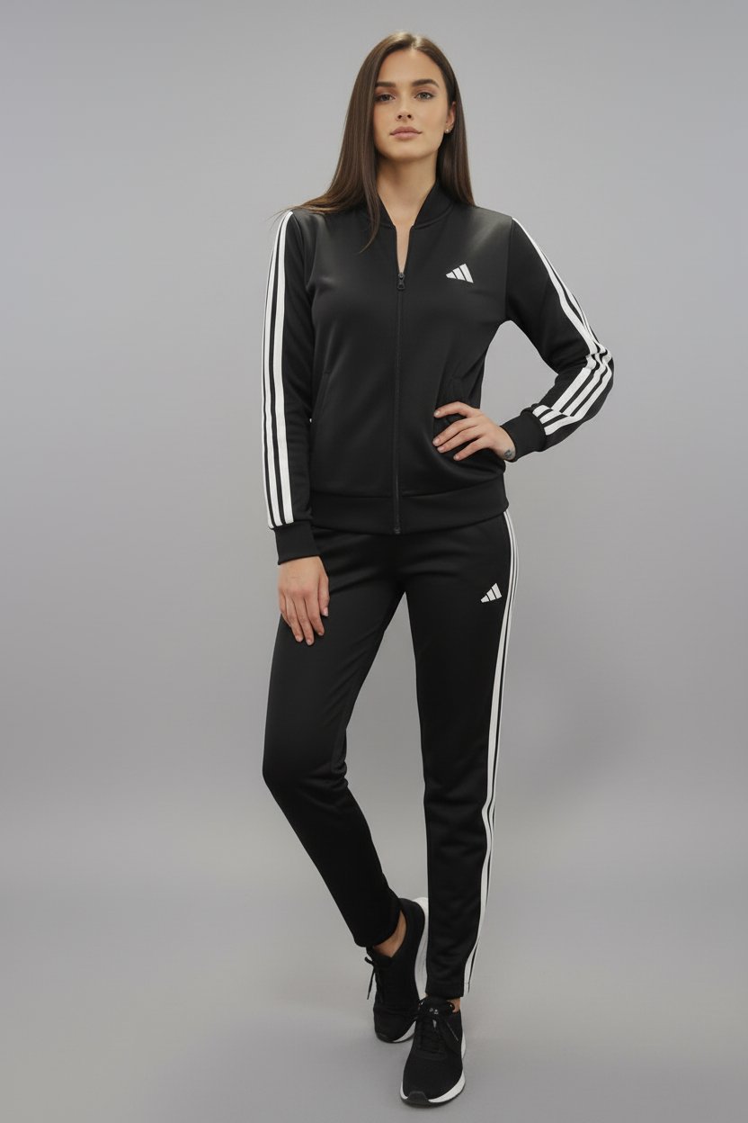 Modella TUTA donna nera COMPLETA ADIDAS JD5434 STRISCE BIANCHE