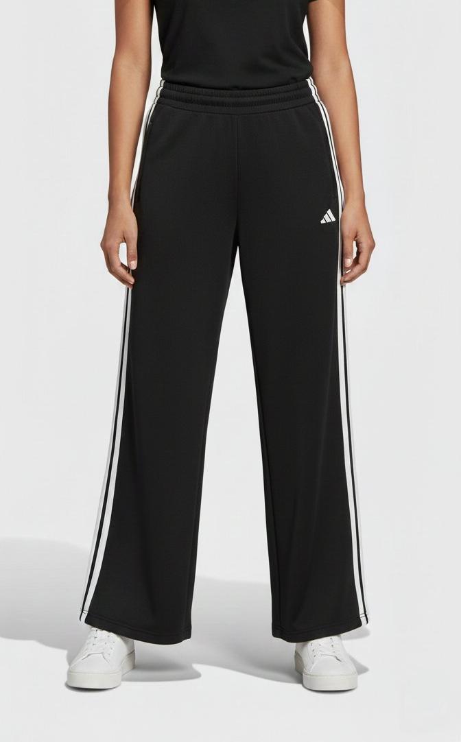 PANTALONE PALAZZO NERO ADIDAS DONNA JW7182  STRISCE 3 BIANCHE