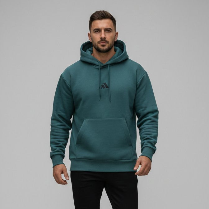 ADIDAS FELPA UOMO KB7650 LOGO CENTRALE CAPPUCCIO TASCHE MARSUPIO