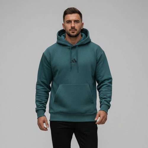 ADIDAS FELPA UOMO KB7650 LOGO CENTRALE CAPPUCCIO TASCHE MARSUPIO