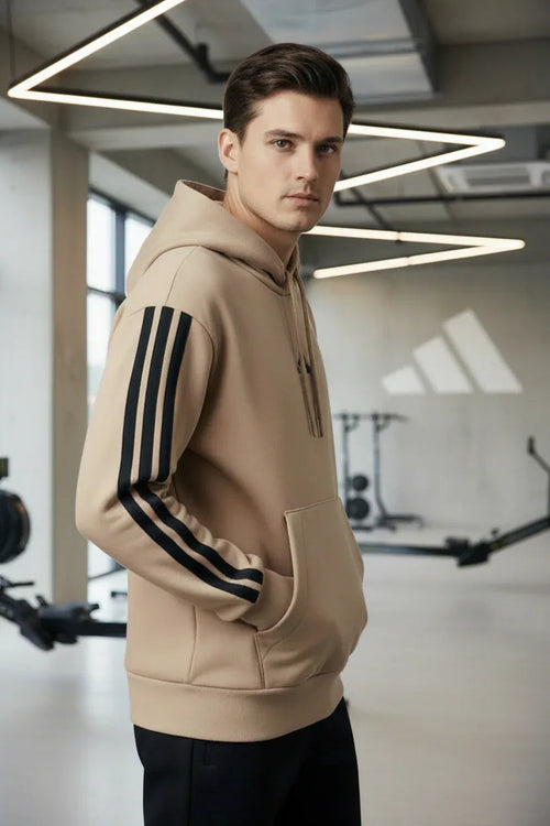 Uomo ADIDAS FELPA JX0695 beige 3 strisce nere LATERALE