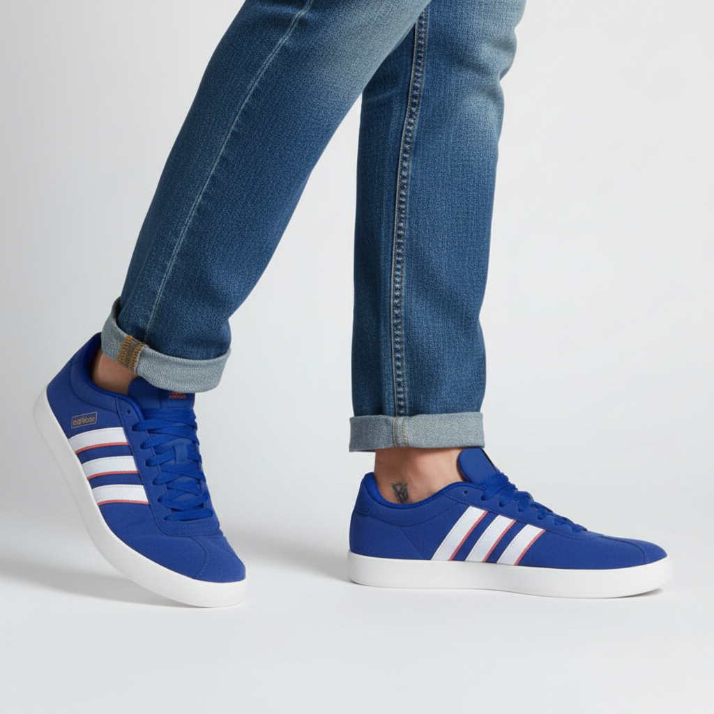 Sneaker uomo casual Adidas performance Sportswear blu elettrico righe bianche 