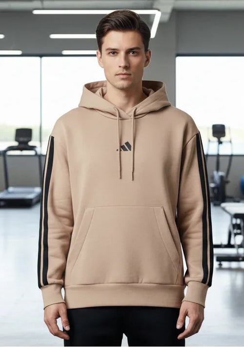 Uomo ADIDAS FELPA JX0695 beige 3 strisce nere FRONTALE