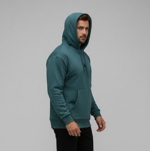 ADIDAS FELPA UOMO KB7650 LOGO CENTRALE CAPPUCCIO VISTA LATERALE