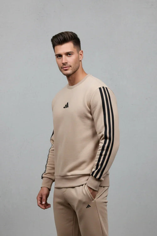 Uomo ADIDAS FELPA GIROCOLLO JX0702 beige 3 strisce nere